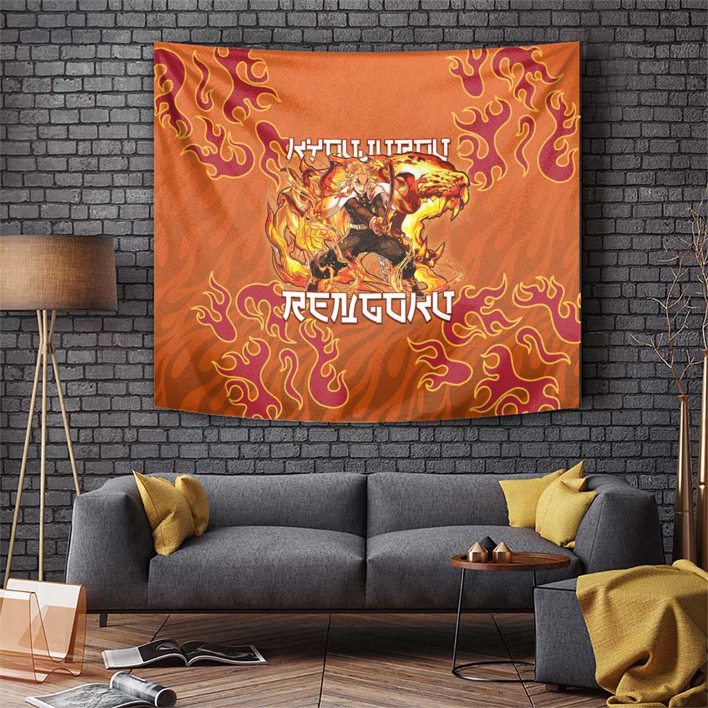 Rengoku Kyojuro Demon Slayer Tapestry Inferno Anime Flame Crest Style
