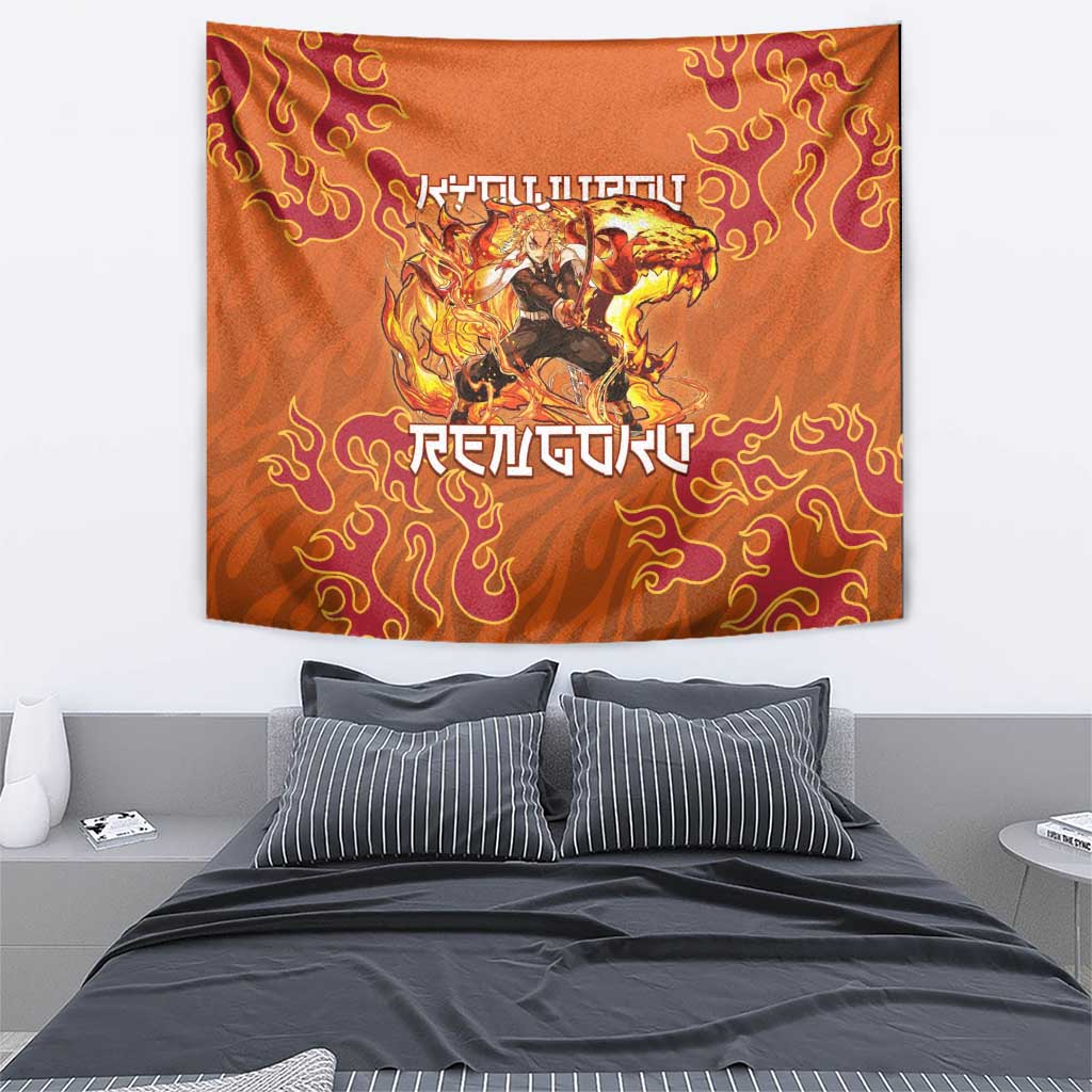 Rengoku Kyojuro Demon Slayer Tapestry Inferno Anime Flame Crest Style
