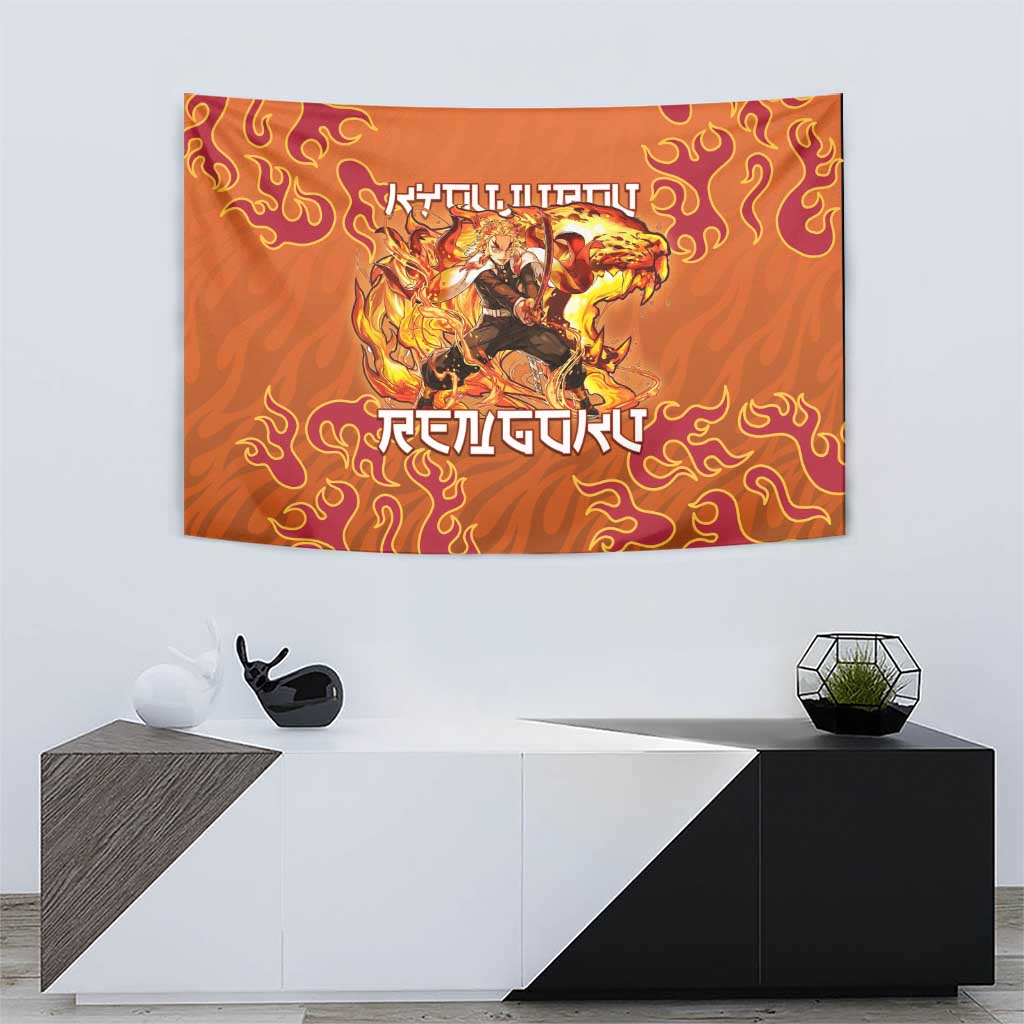 Rengoku Kyojuro Demon Slayer Tapestry Inferno Anime Flame Crest Style