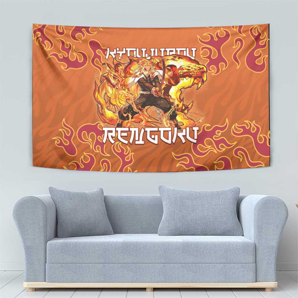 Rengoku Kyojuro Demon Slayer Tapestry Inferno Anime Flame Crest Style
