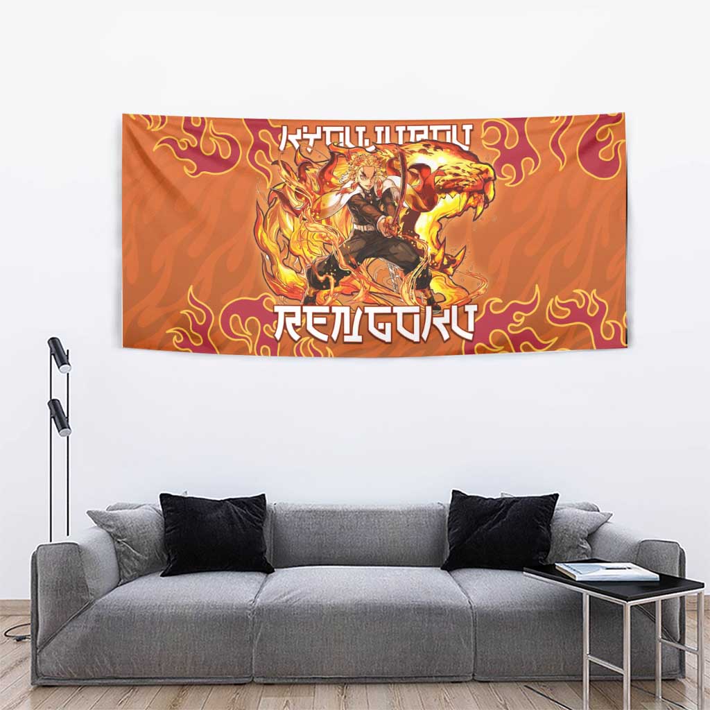 Rengoku Kyojuro Demon Slayer Tapestry Inferno Anime Flame Crest Style