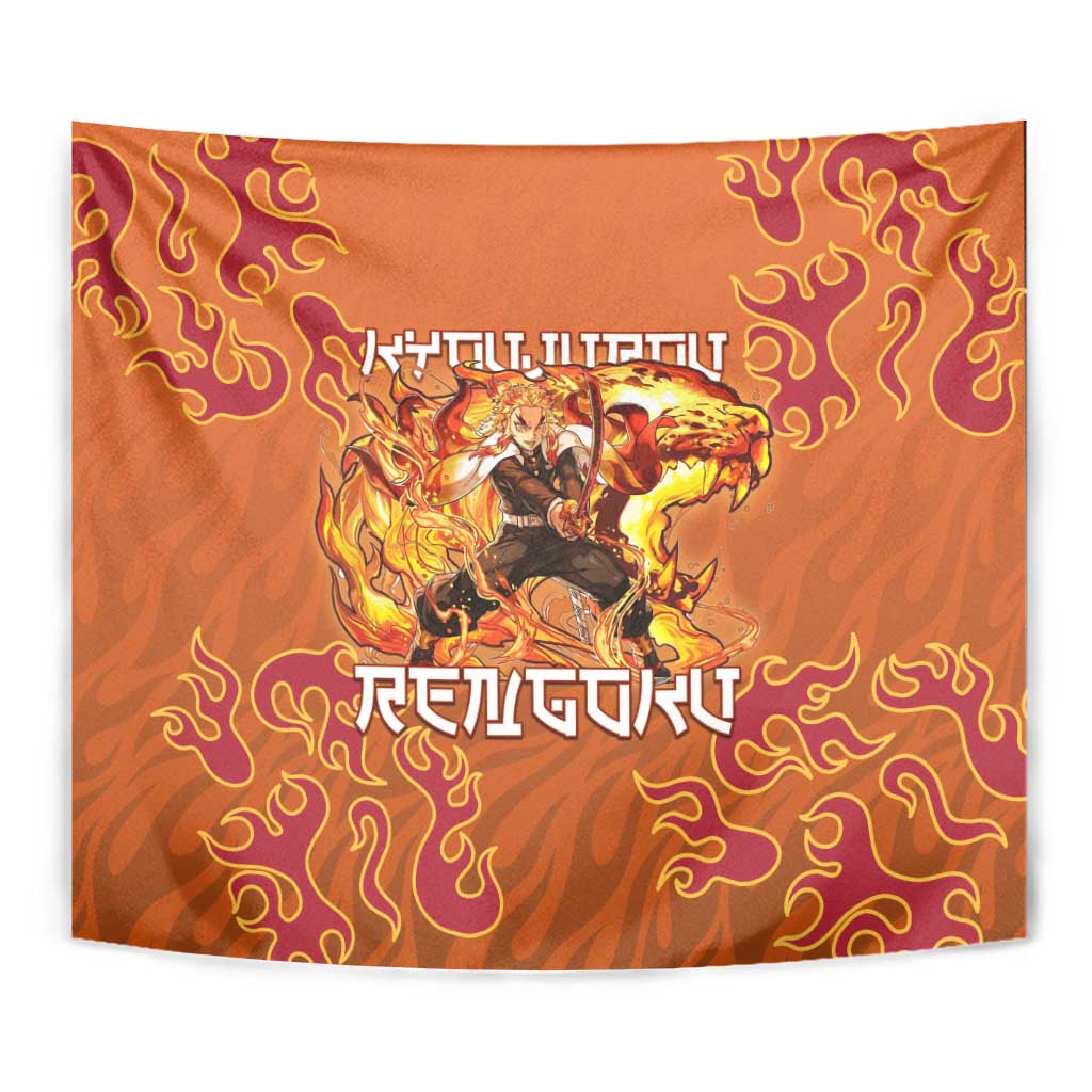Rengoku Kyojuro Demon Slayer Tapestry Inferno Anime Flame Crest Style