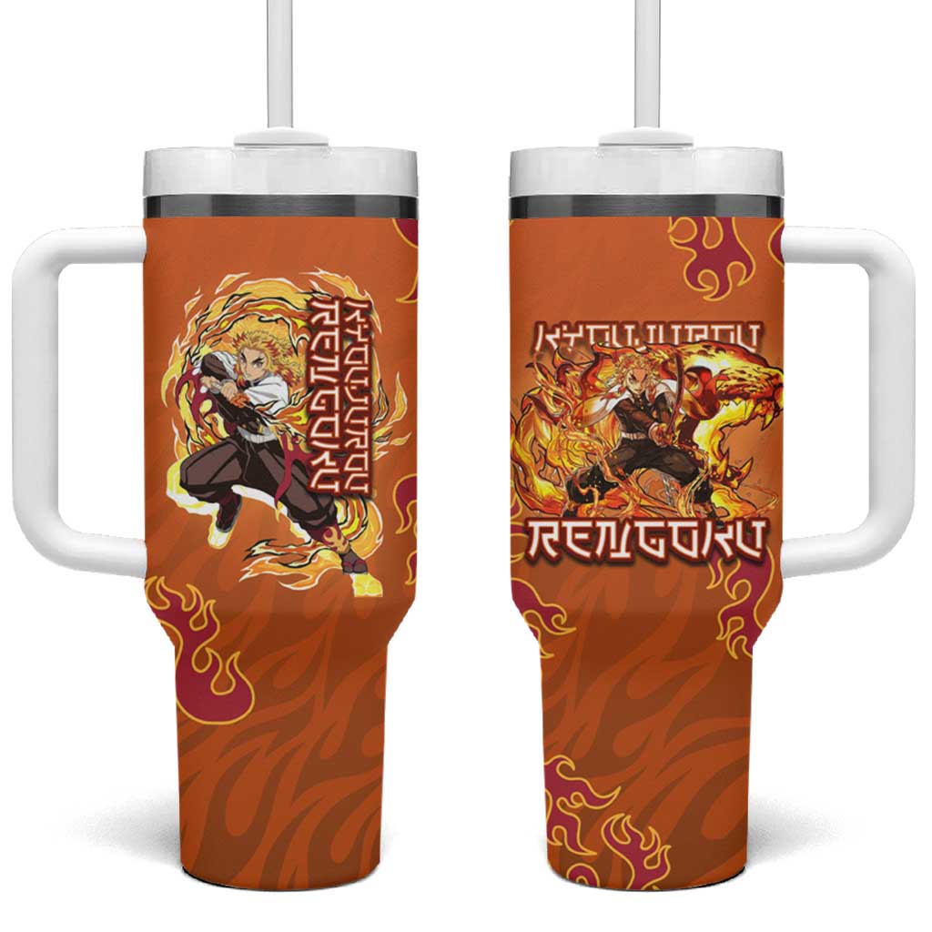 Rengoku Kyojuro Demon Slayer Tumbler With Handle Inferno Anime Flame Crest Style