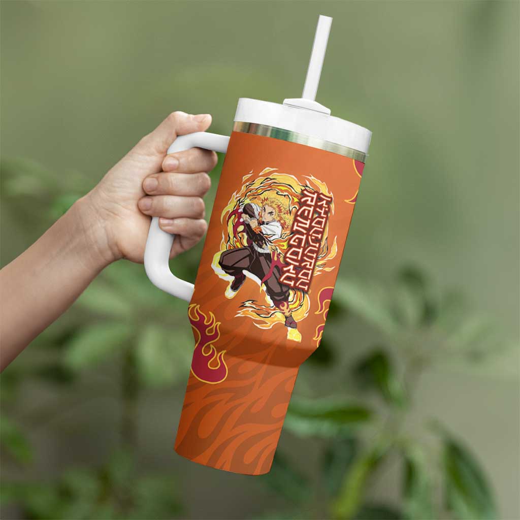 Rengoku Kyojuro Demon Slayer Tumbler With Handle Inferno Anime Flame Crest Style