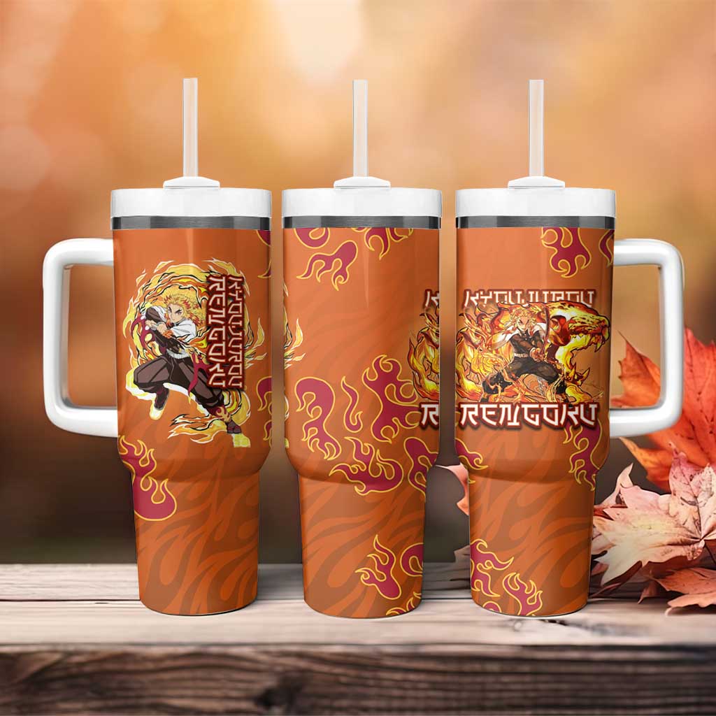 Rengoku Kyojuro Demon Slayer Tumbler With Handle Inferno Anime Flame Crest Style