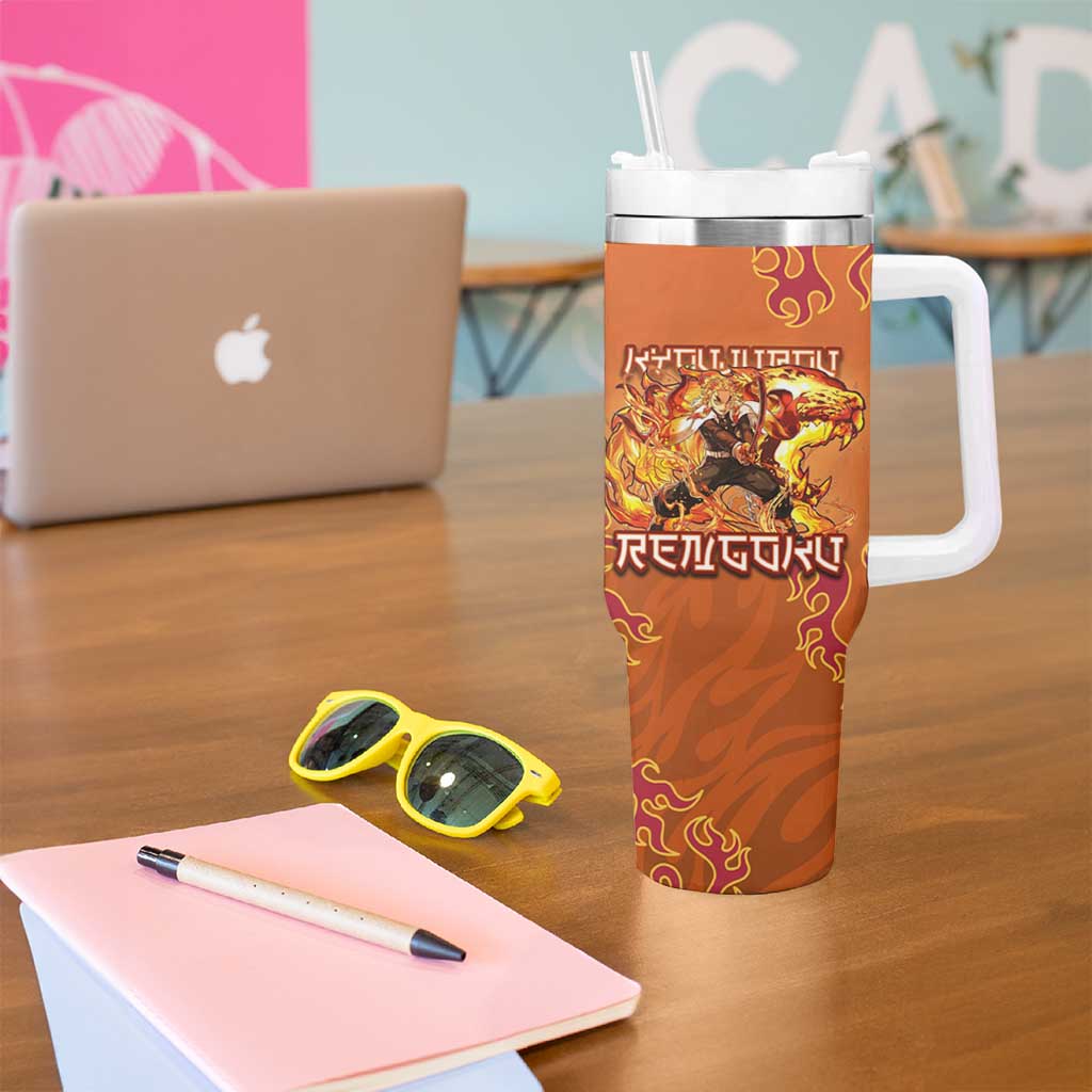 Rengoku Kyojuro Demon Slayer Tumbler With Handle Inferno Anime Flame Crest Style