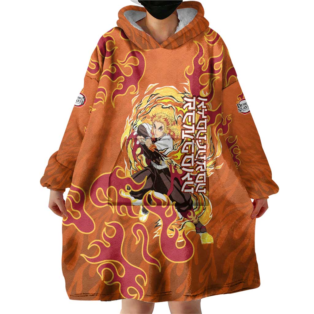 Rengoku Kyojuro Demon Slayer Wearable Blanket Hoodie Inferno Anime Flame Crest Style