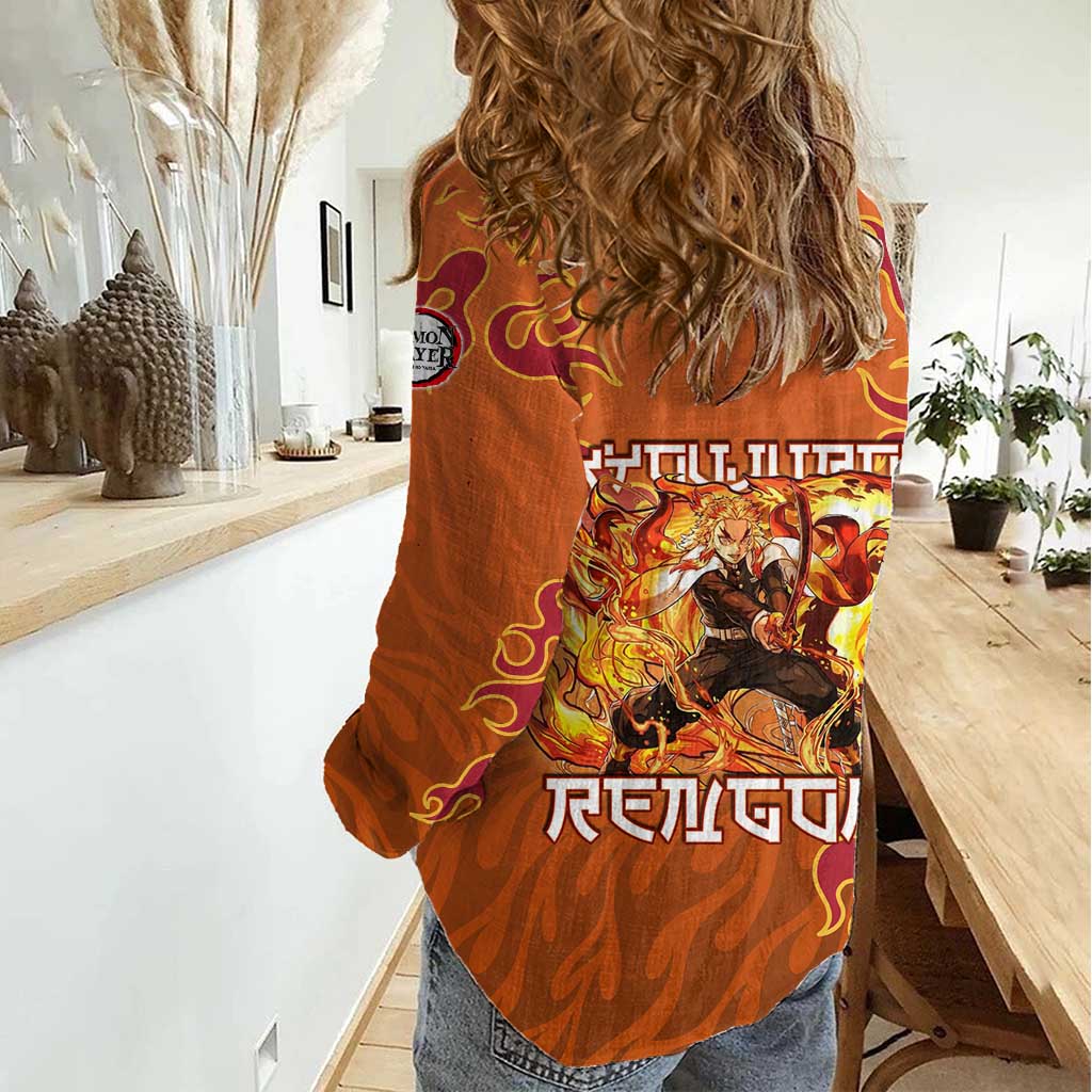 Rengoku Kyojuro Demon Slayer Women Casual Shirt Inferno Anime Flame Crest Style