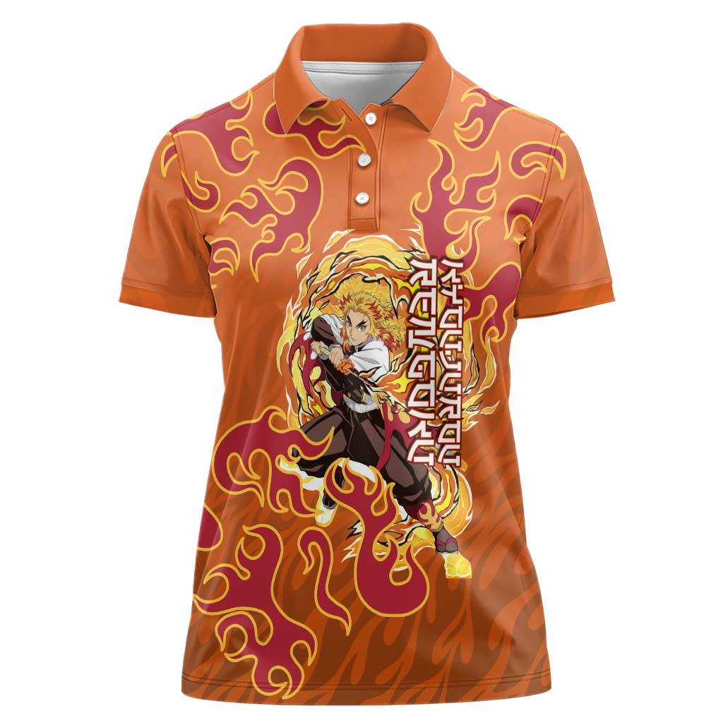 Rengoku Kyojuro Demon Slayer Women Polo Shirt Inferno Anime Flame Crest Style
