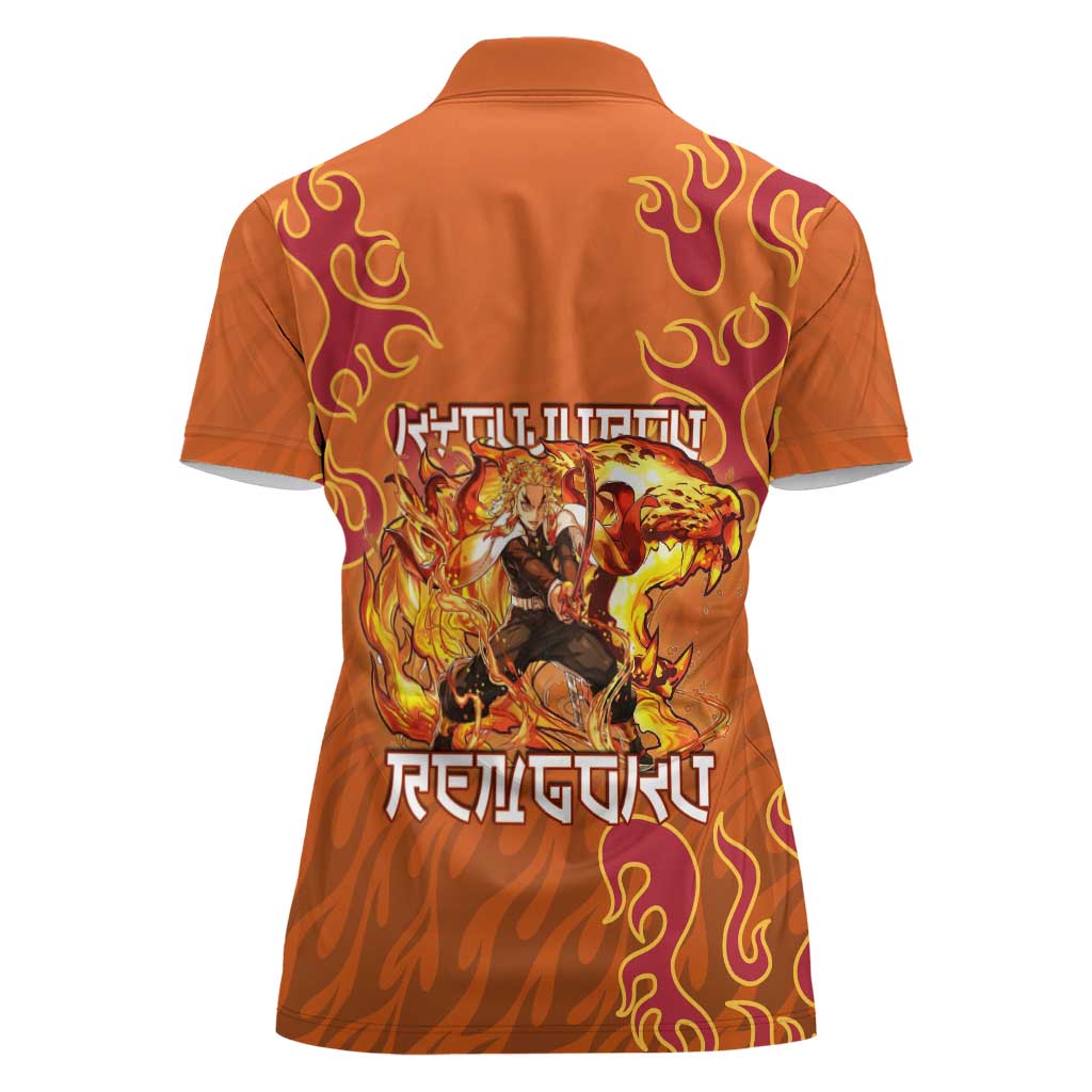 Rengoku Kyojuro Demon Slayer Women Polo Shirt Inferno Anime Flame Crest Style