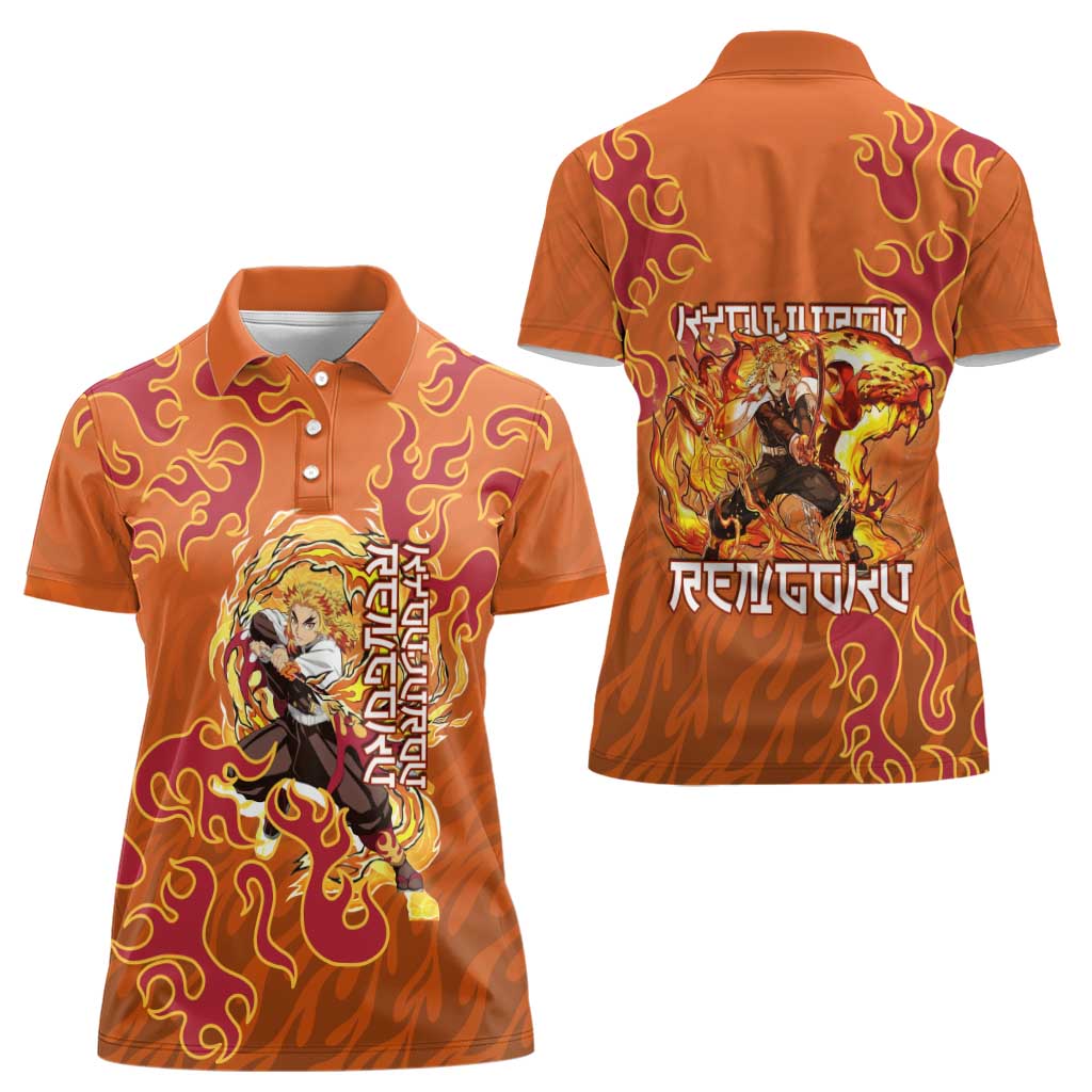Rengoku Kyojuro Demon Slayer Women Polo Shirt Inferno Anime Flame Crest Style