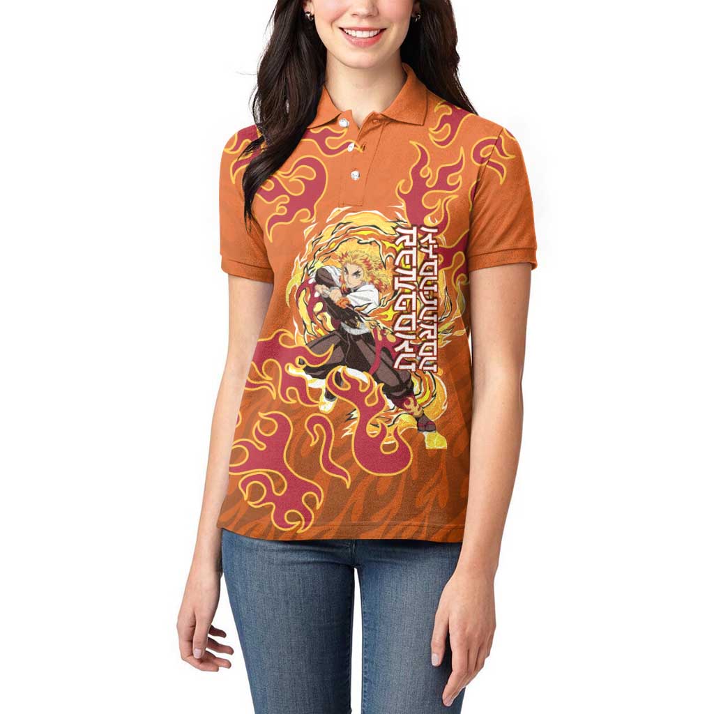 Rengoku Kyojuro Demon Slayer Women Polo Shirt Inferno Anime Flame Crest Style