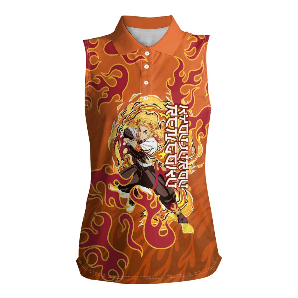 Rengoku Kyojuro Demon Slayer Women Sleeveless Polo Shirt Inferno Anime Flame Crest Style
