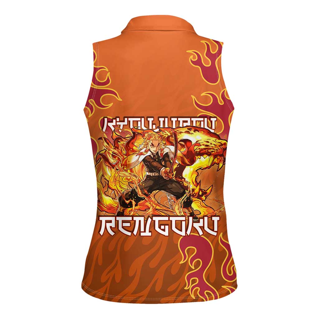 Rengoku Kyojuro Demon Slayer Women Sleeveless Polo Shirt Inferno Anime Flame Crest Style