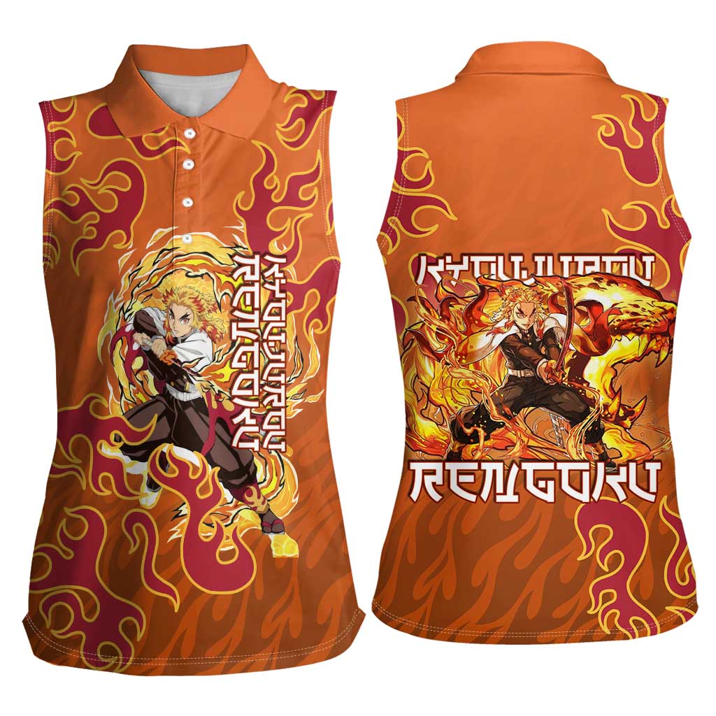 Rengoku Kyojuro Demon Slayer Women Sleeveless Polo Shirt Inferno Anime Flame Crest Style
