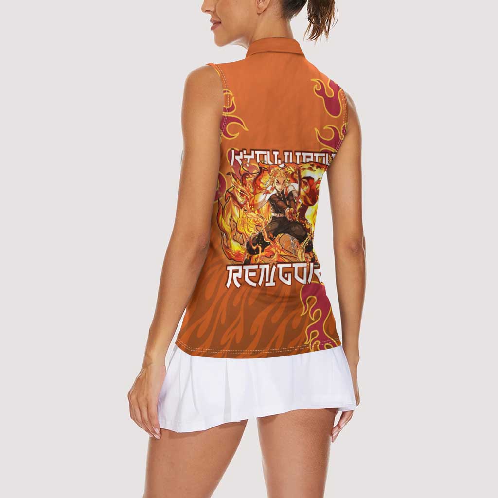Rengoku Kyojuro Demon Slayer Women Sleeveless Polo Shirt Inferno Anime Flame Crest Style