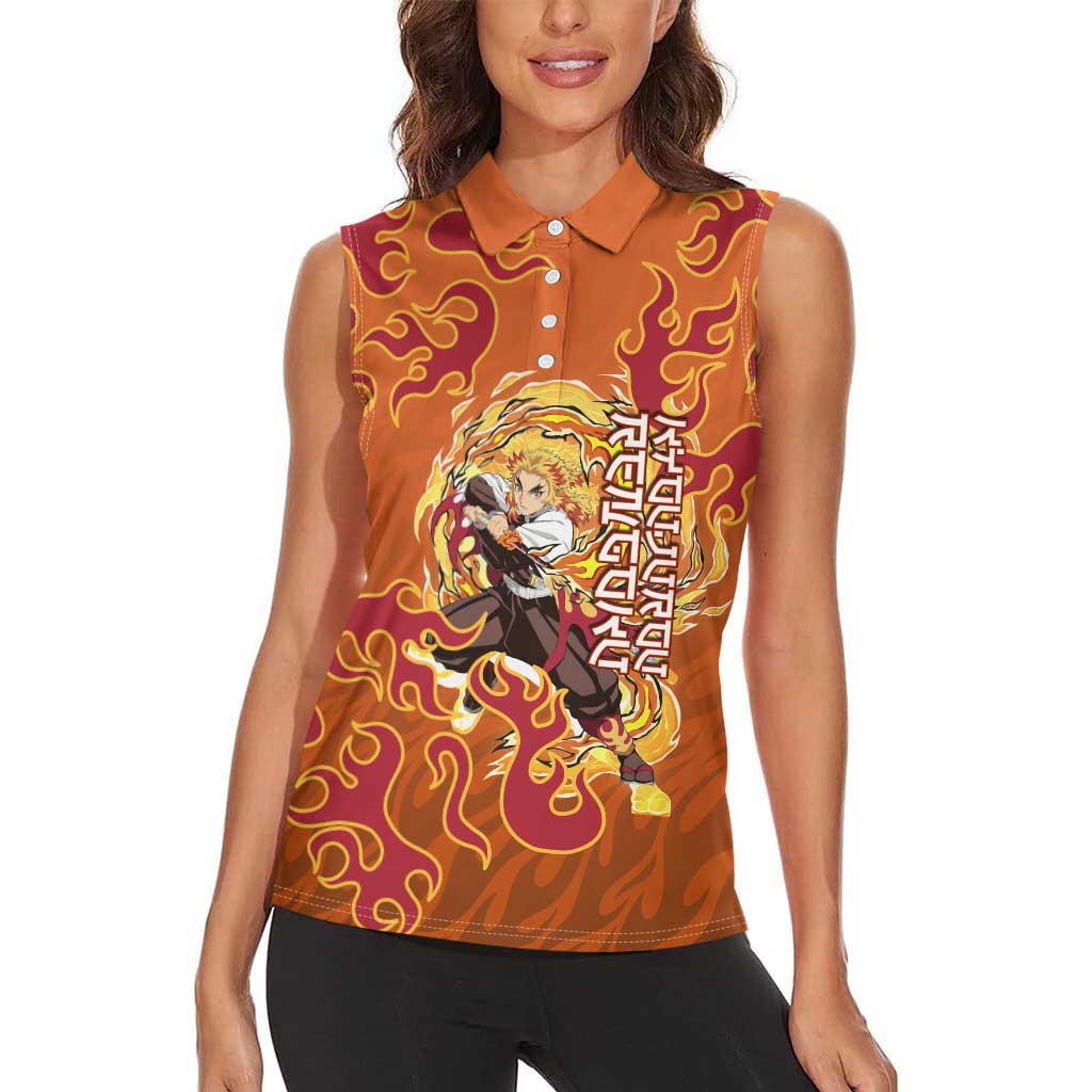 Rengoku Kyojuro Demon Slayer Women Sleeveless Polo Shirt Inferno Anime Flame Crest Style