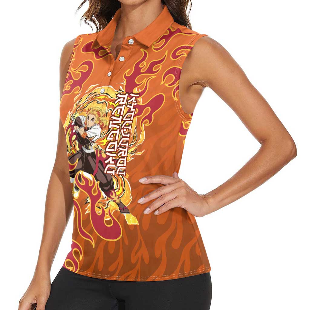 Rengoku Kyojuro Demon Slayer Women Sleeveless Polo Shirt Inferno Anime Flame Crest Style