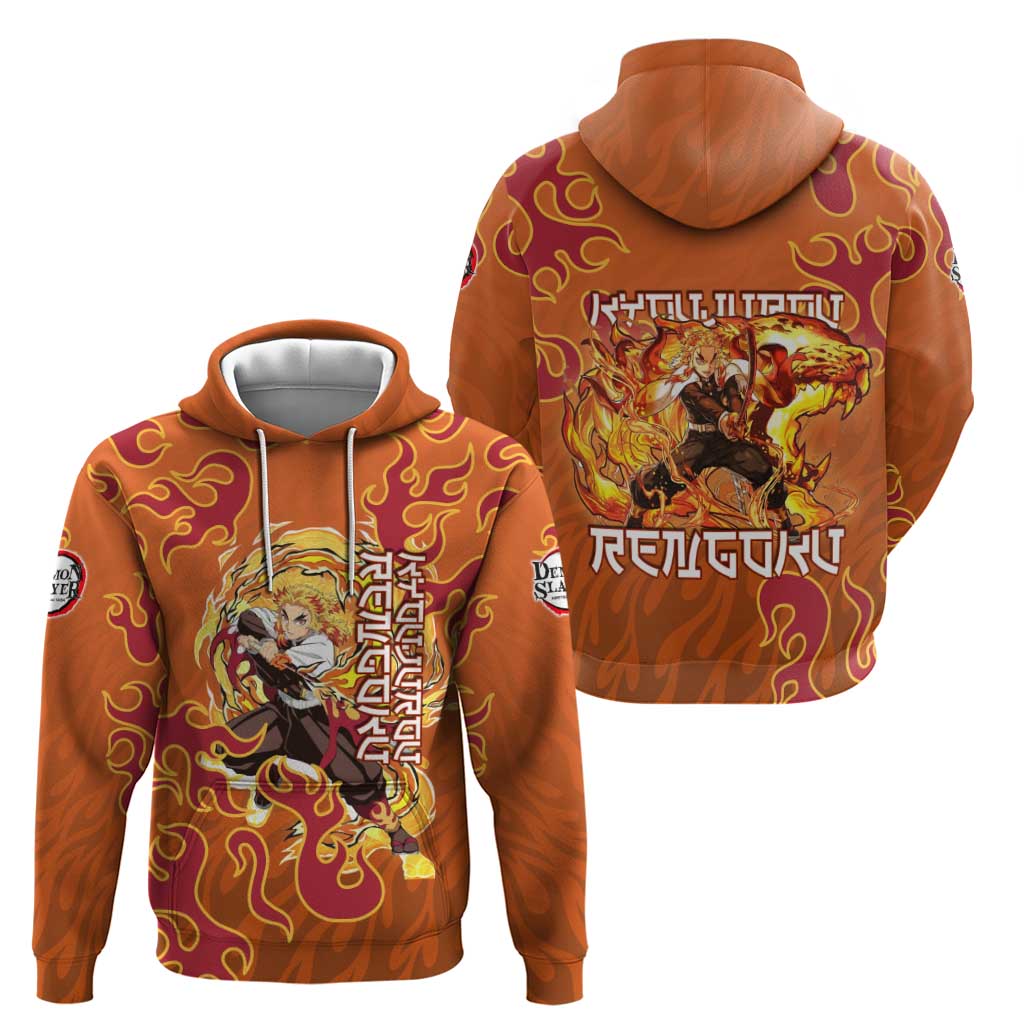 Rengoku Kyojuro Demon Slayer Zip Hoodie Inferno Anime Flame Crest Style
