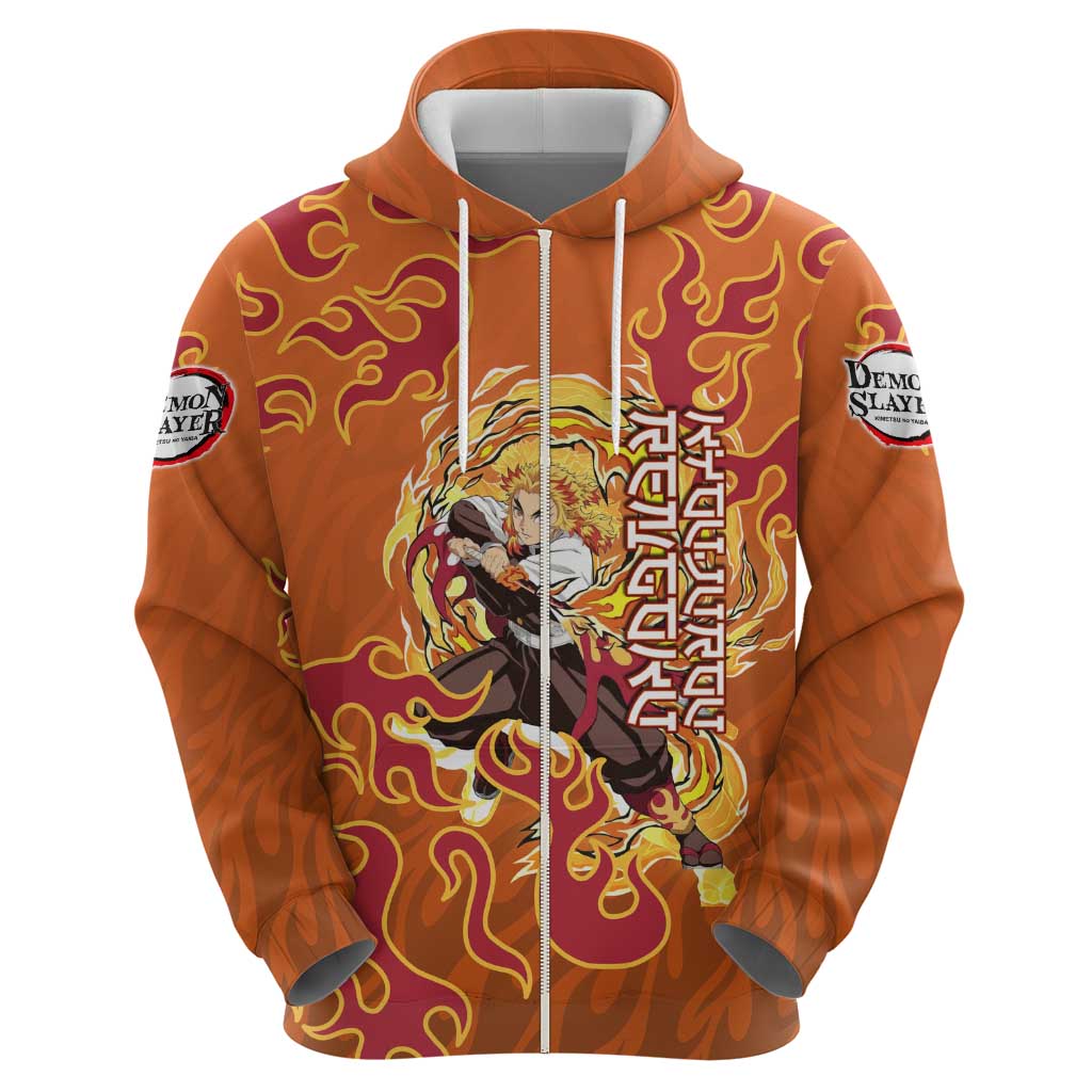 Rengoku Kyojuro Demon Slayer Zip Hoodie Inferno Anime Flame Crest Style