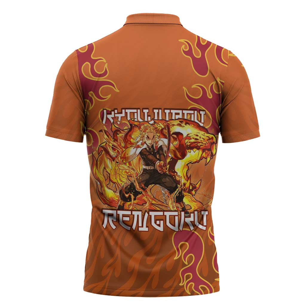Rengoku Kyojuro Demon Slayer Zipper Polo Shirt Inferno Anime Flame Crest Style