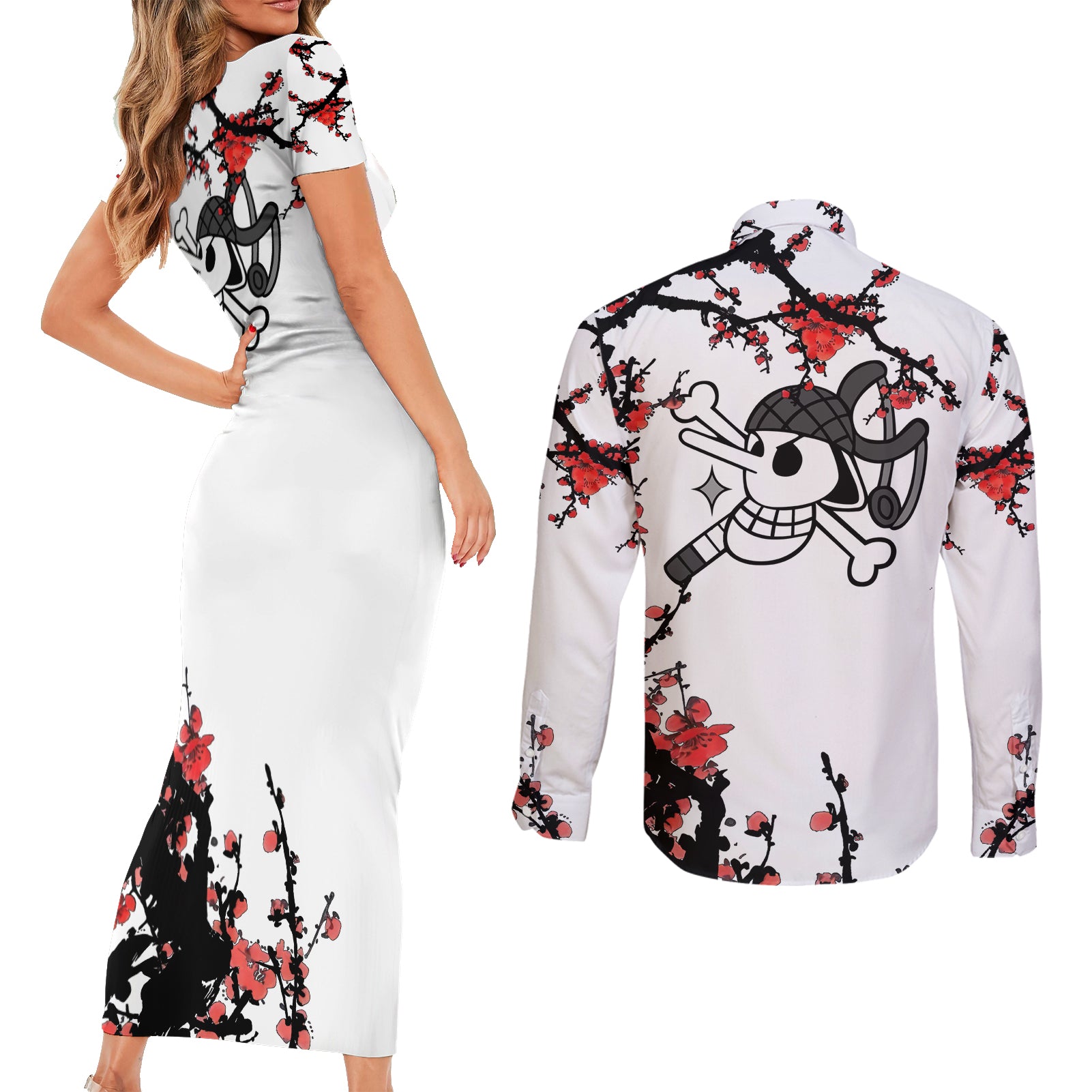 Usopp - Japan Style Anime Couples Matching Short Sleeve Bodycon Dress and Long Sleeve Button Shirt