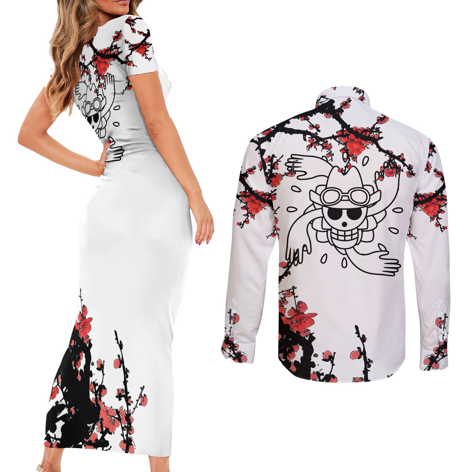 Nico Robin - Japan Style Anime Couples Matching Short Sleeve Bodycon Dress and Long Sleeve Button Shirt