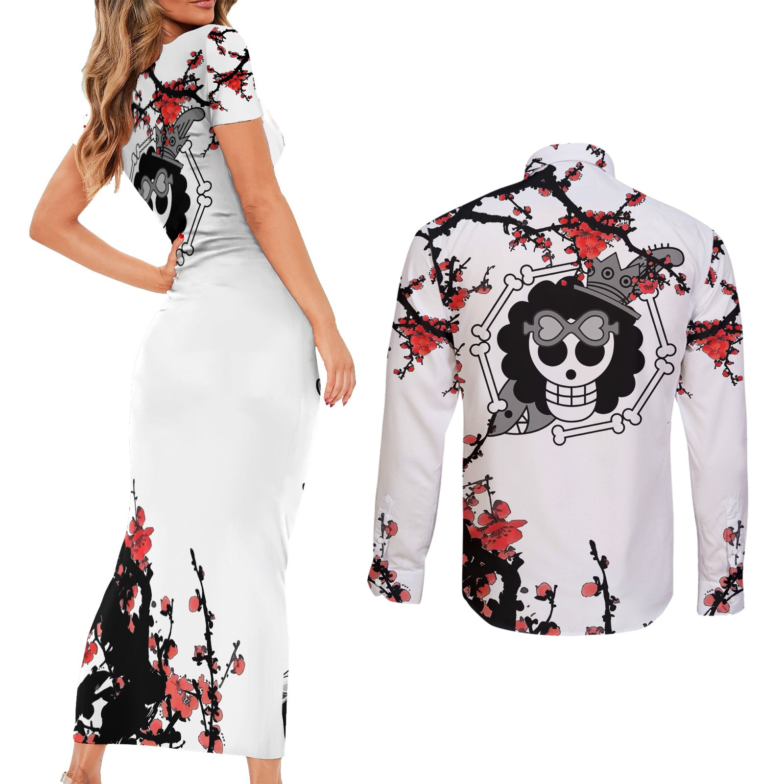 Brook - Japan Style Anime Couples Matching Short Sleeve Bodycon Dress and Long Sleeve Button Shirt