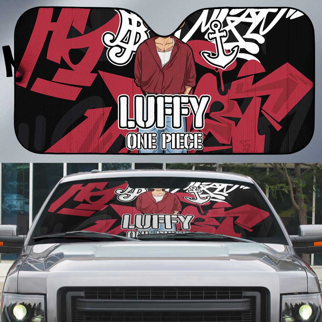 Monkey D. Luffy One Piece Auto Sun Shade Graffiti Street Art Anime Collage