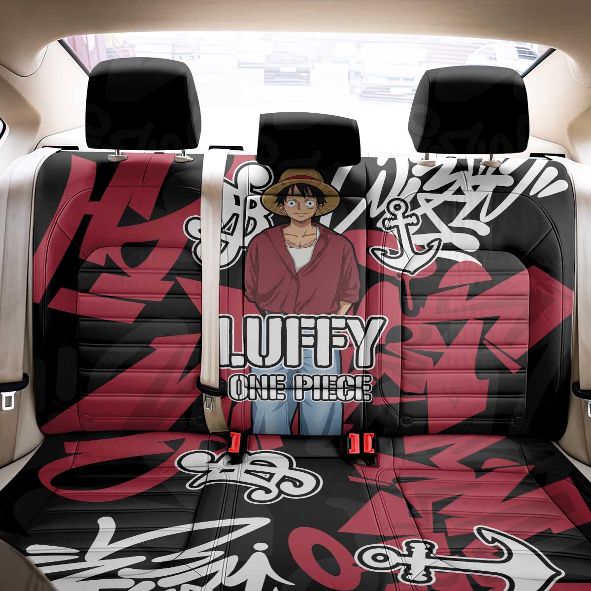 Monkey D. Luffy One Piece Back Car Seat Cover Graffiti Street Art Anime Collage