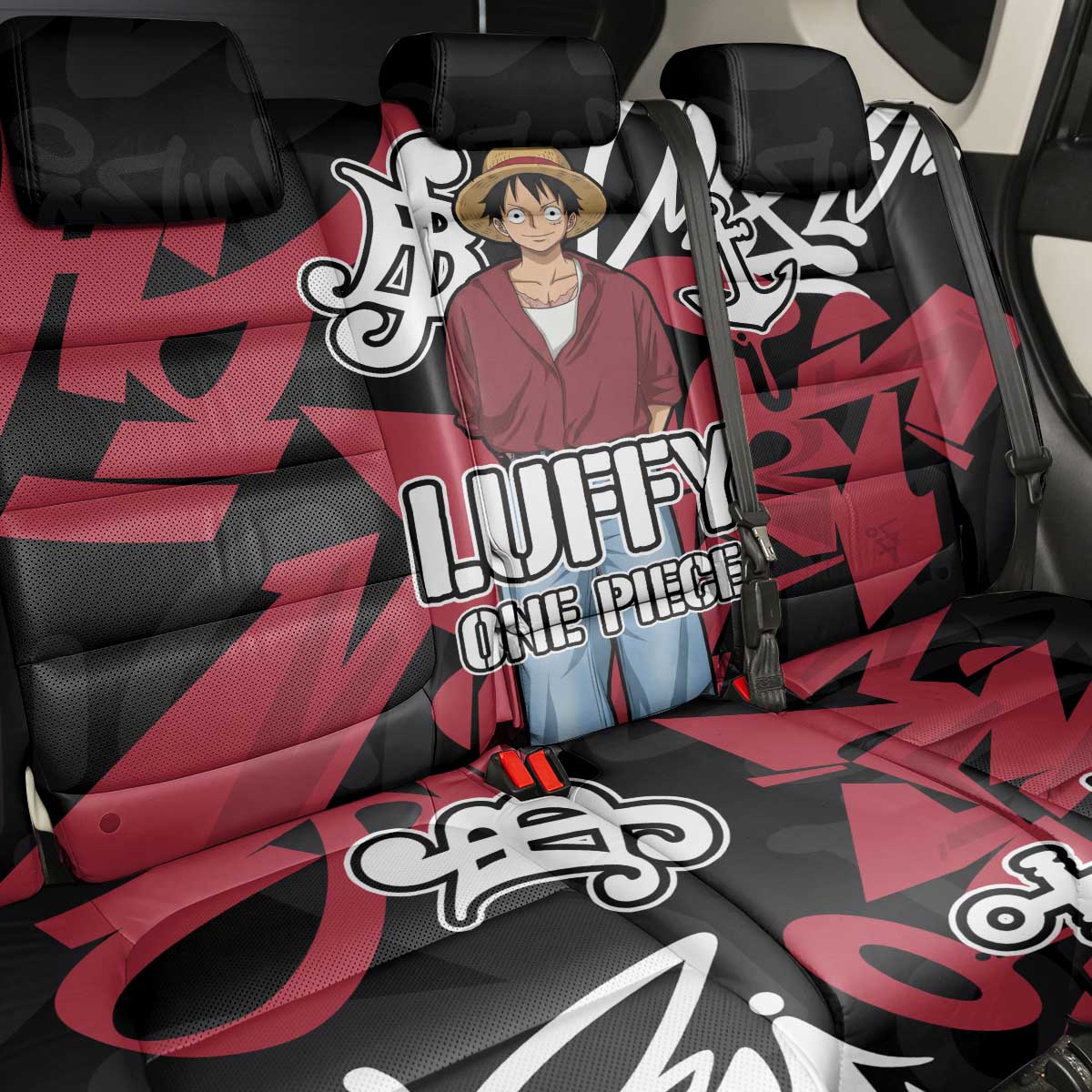 Monkey D. Luffy One Piece Back Car Seat Cover Graffiti Street Art Anime Collage