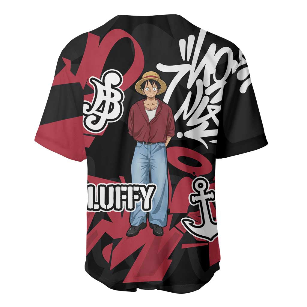 Monkey D. Luffy One Piece Baseball Jersey Graffiti Street Art Anime Collage