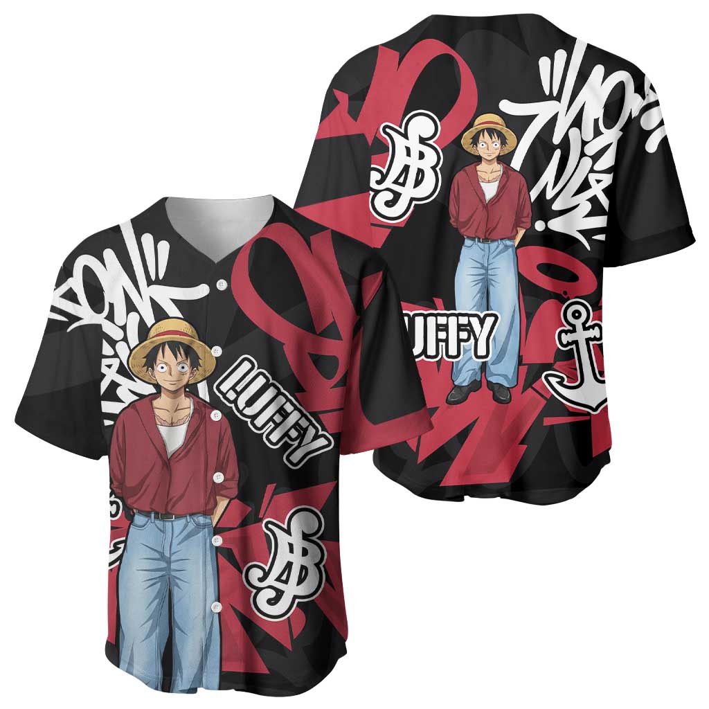 Monkey D. Luffy One Piece Baseball Jersey Graffiti Street Art Anime Collage