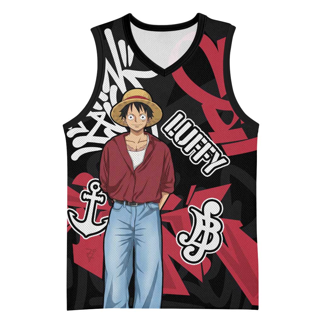 Monkey D. Luffy One Piece Basketball Jersey Graffiti Street Art Anime Collage