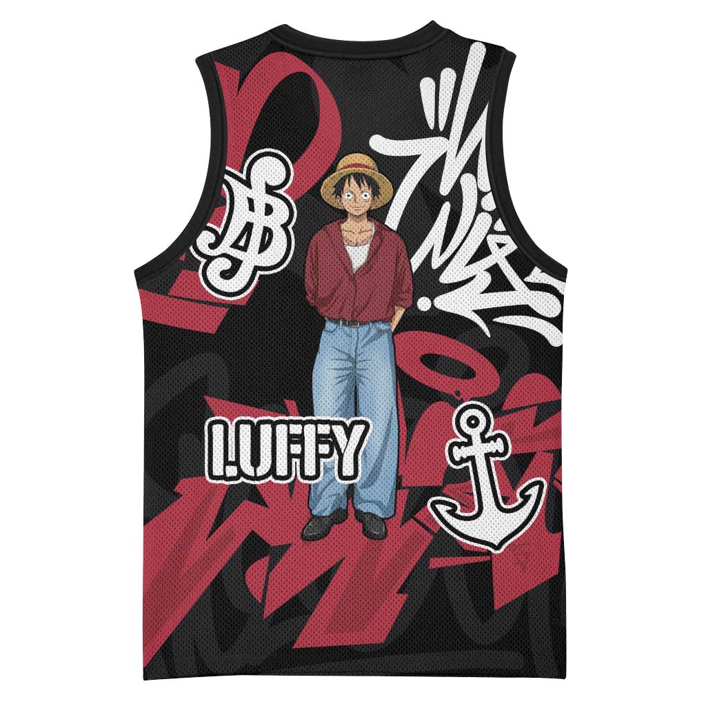 Monkey D. Luffy One Piece Basketball Jersey Graffiti Street Art Anime Collage