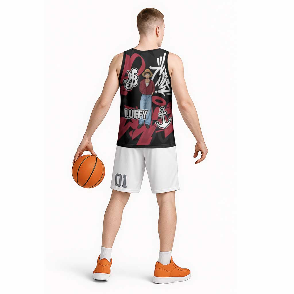 Monkey D. Luffy One Piece Basketball Jersey Graffiti Street Art Anime Collage