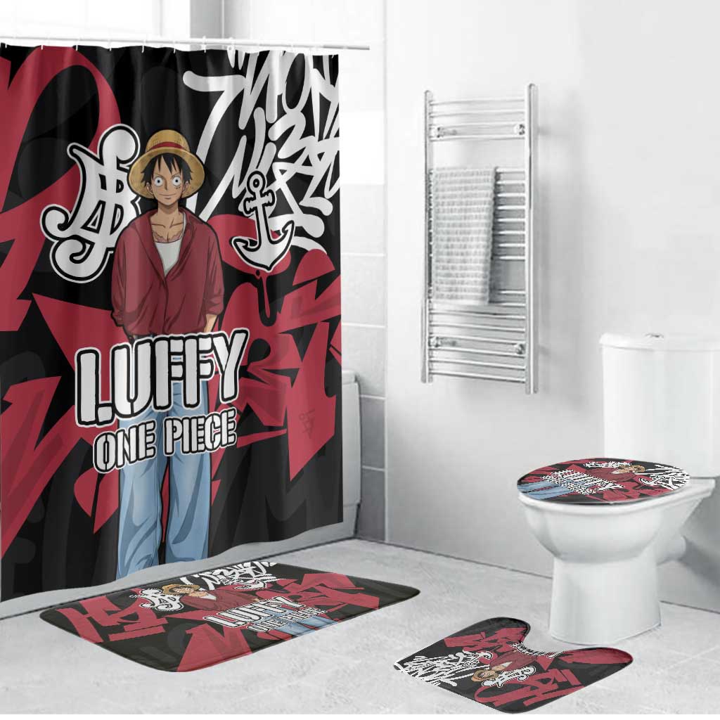 Monkey D. Luffy One Piece Bathroom Set Graffiti Street Art Anime Collage