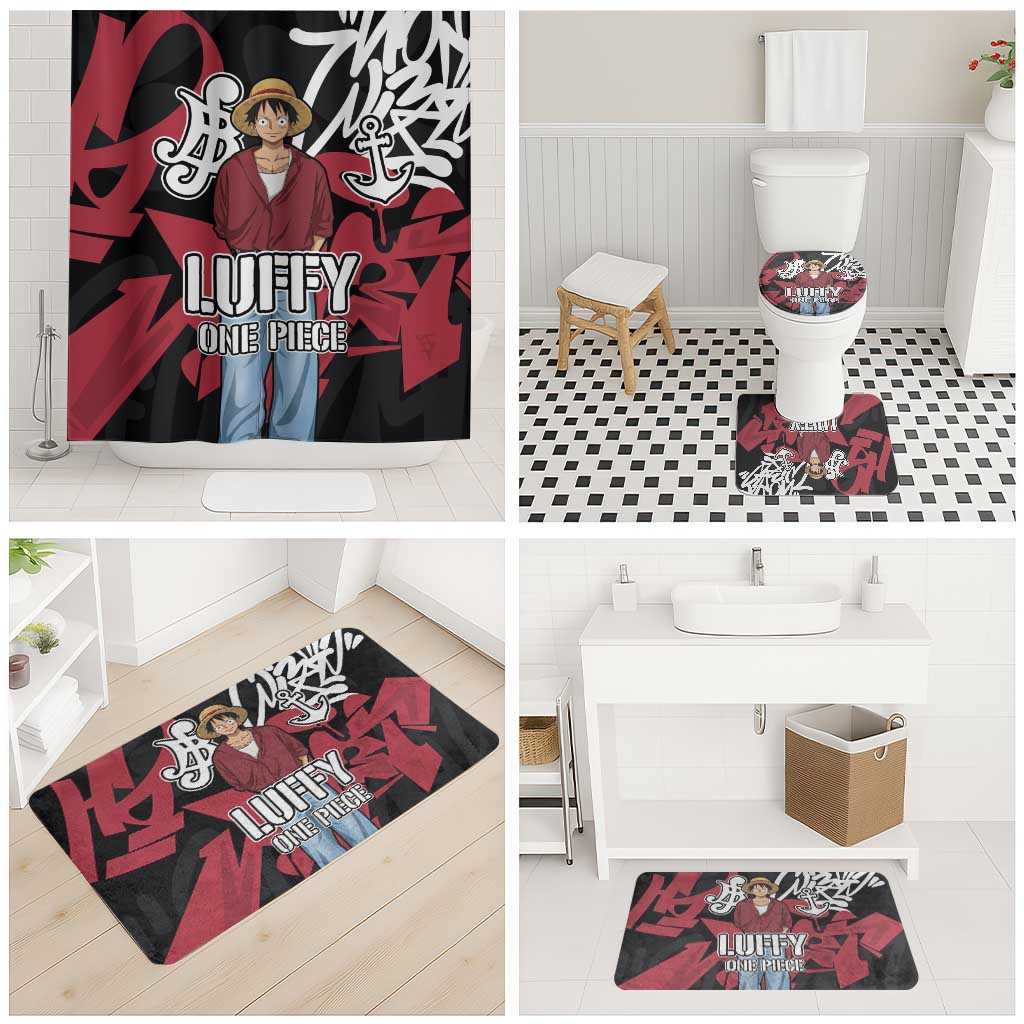 Monkey D. Luffy One Piece Bathroom Set Graffiti Street Art Anime Collage