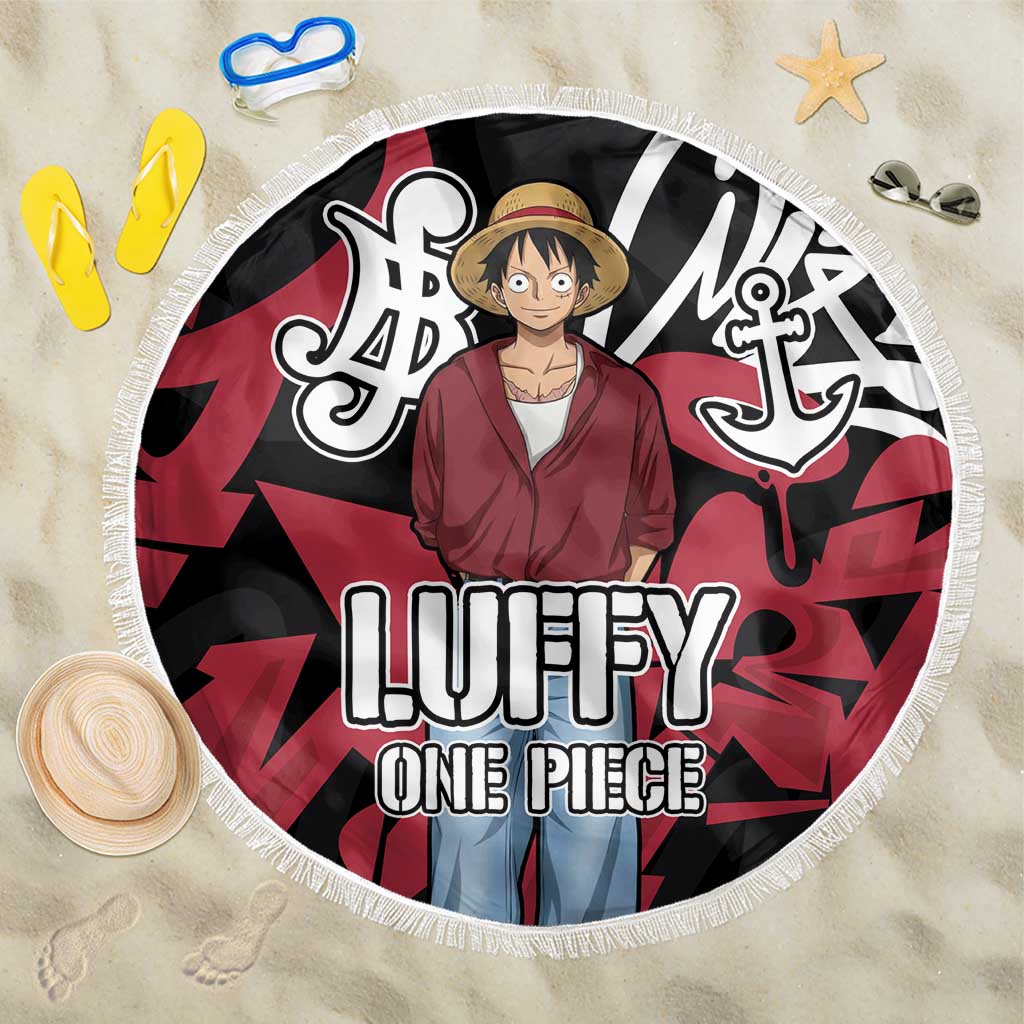 Monkey D. Luffy One Piece Beach Blanket Graffiti Street Art Anime Collage