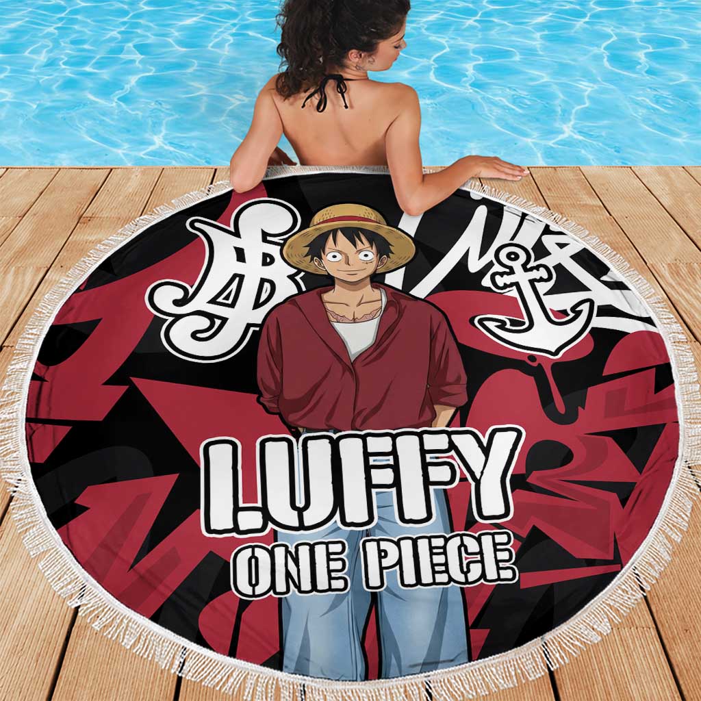 Monkey D. Luffy One Piece Beach Blanket Graffiti Street Art Anime Collage