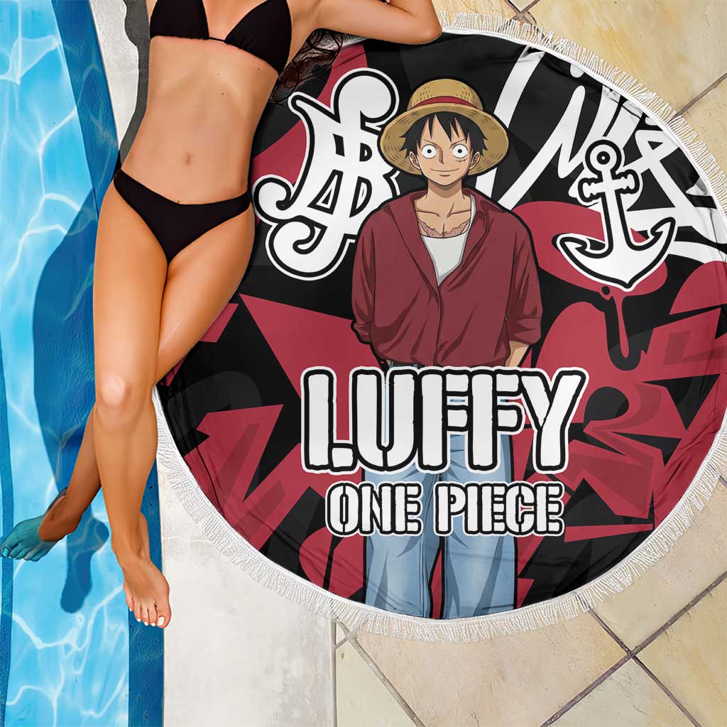 Monkey D. Luffy One Piece Beach Blanket Graffiti Street Art Anime Collage