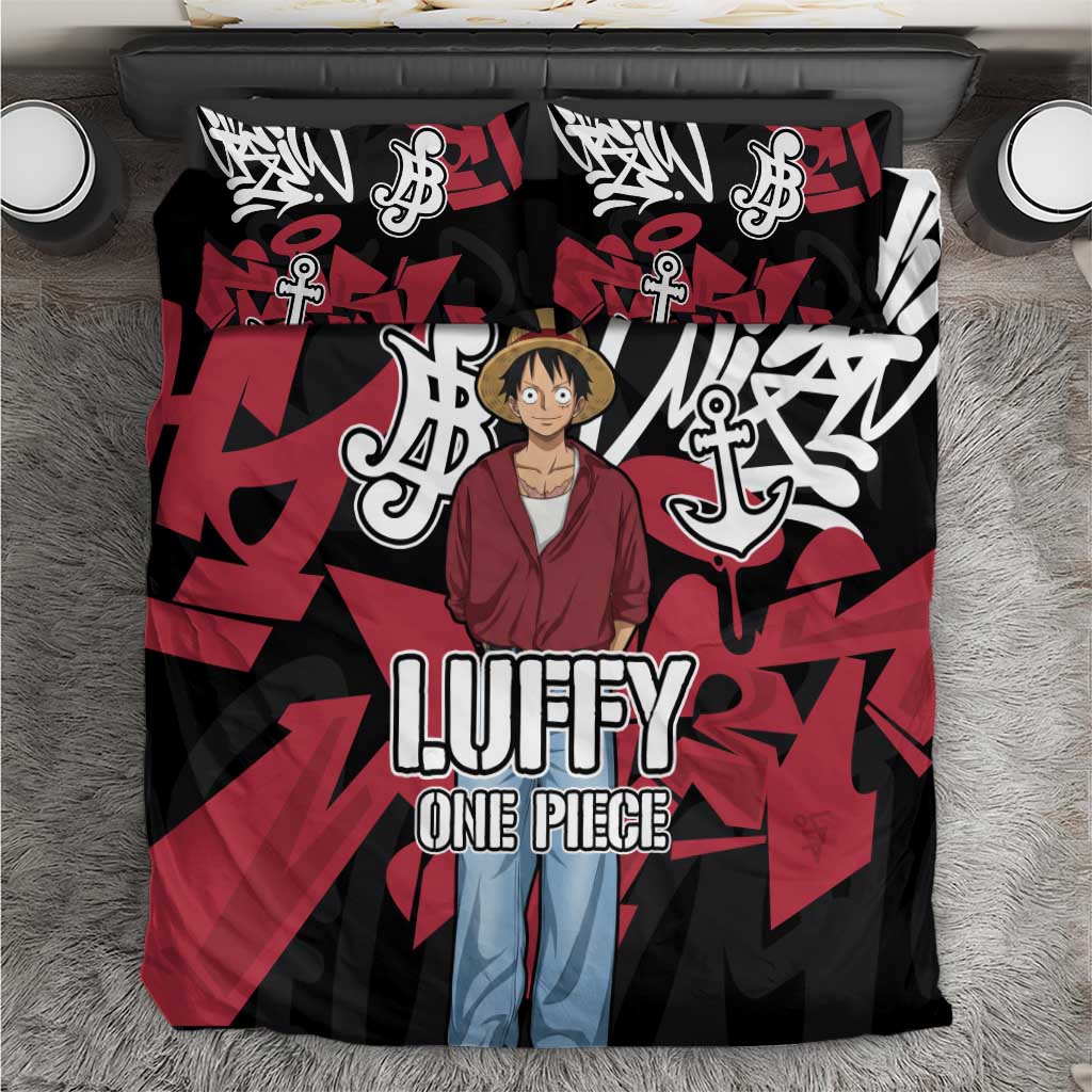 Monkey D. Luffy One Piece Bedding Set Graffiti Street Art Anime Collage