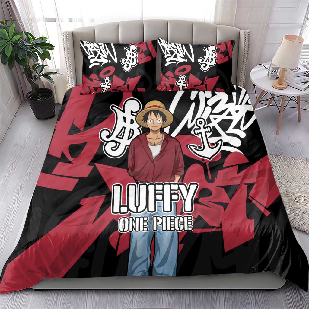 Monkey D. Luffy One Piece Bedding Set Graffiti Street Art Anime Collage
