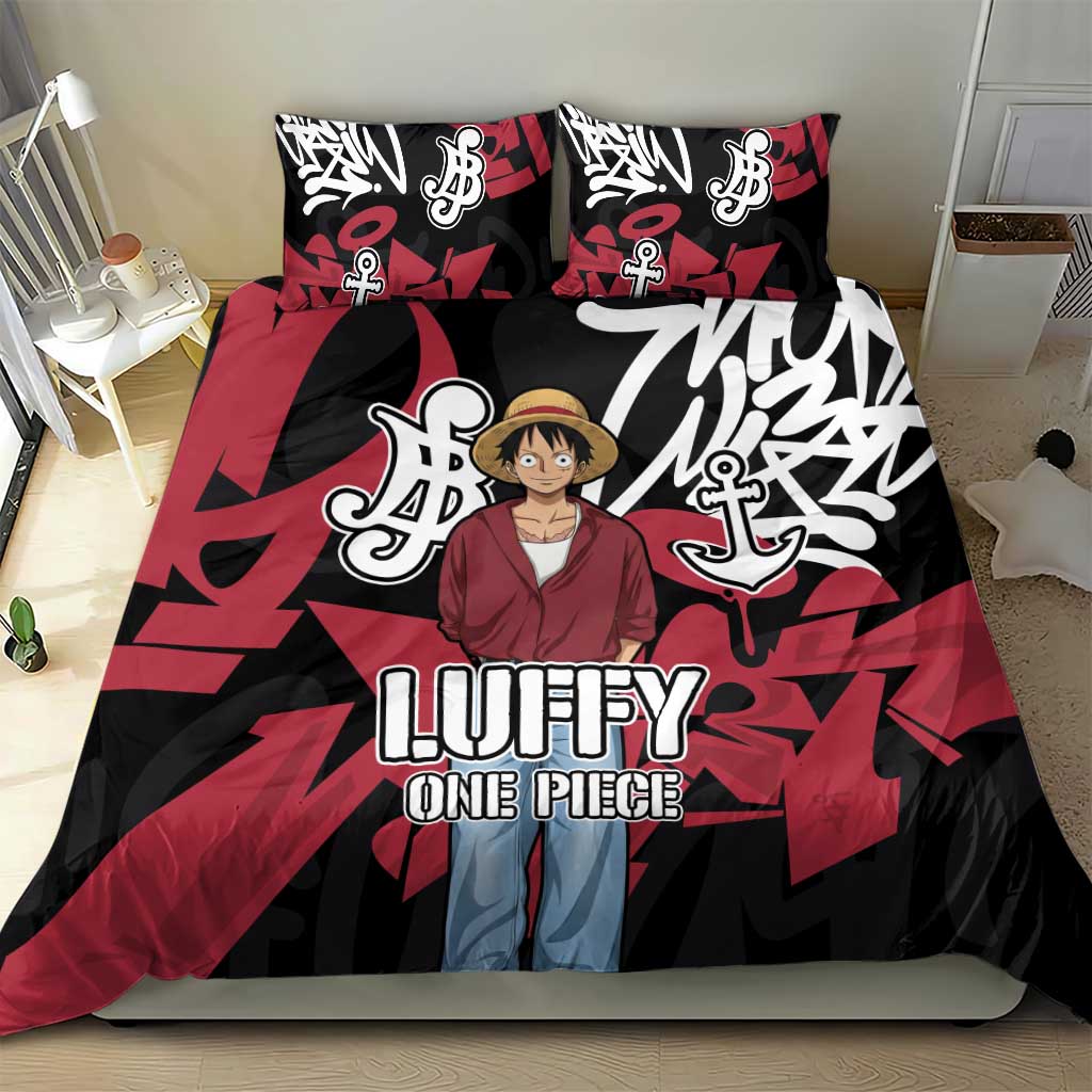 Monkey D. Luffy One Piece Bedding Set Graffiti Street Art Anime Collage