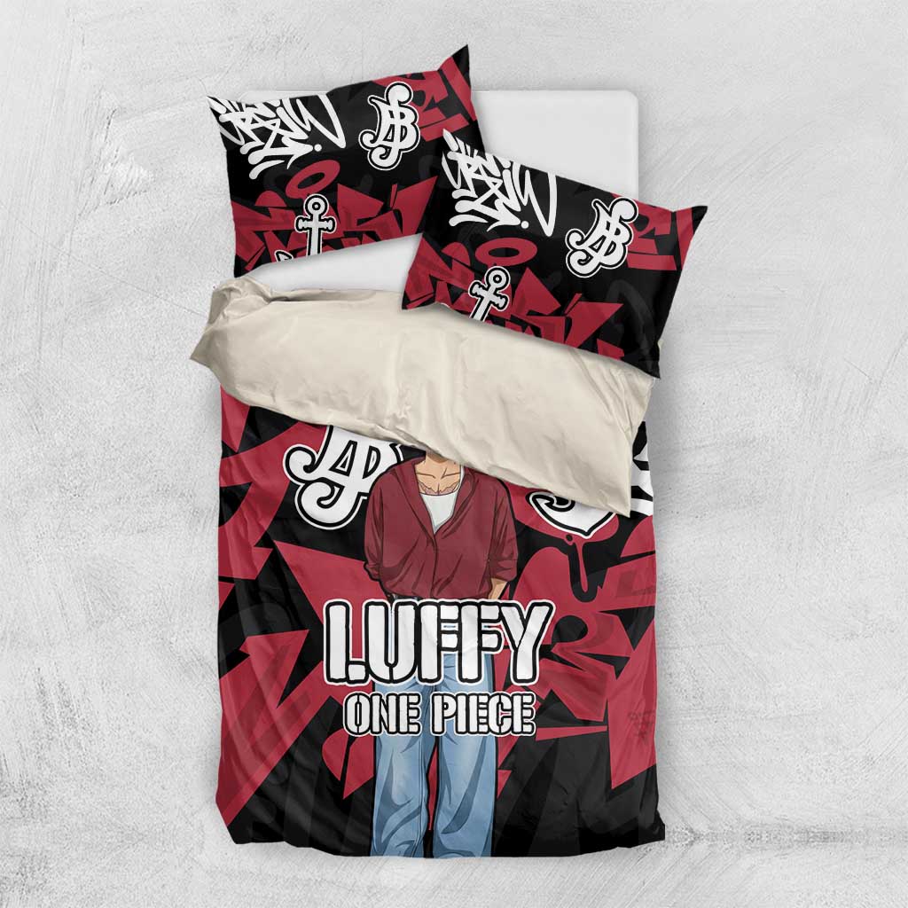 Monkey D. Luffy One Piece Bedding Set Graffiti Street Art Anime Collage