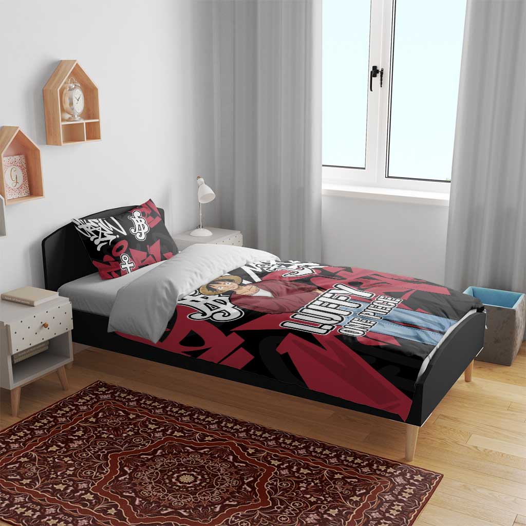 Monkey D. Luffy One Piece Bedding Set Graffiti Street Art Anime Collage