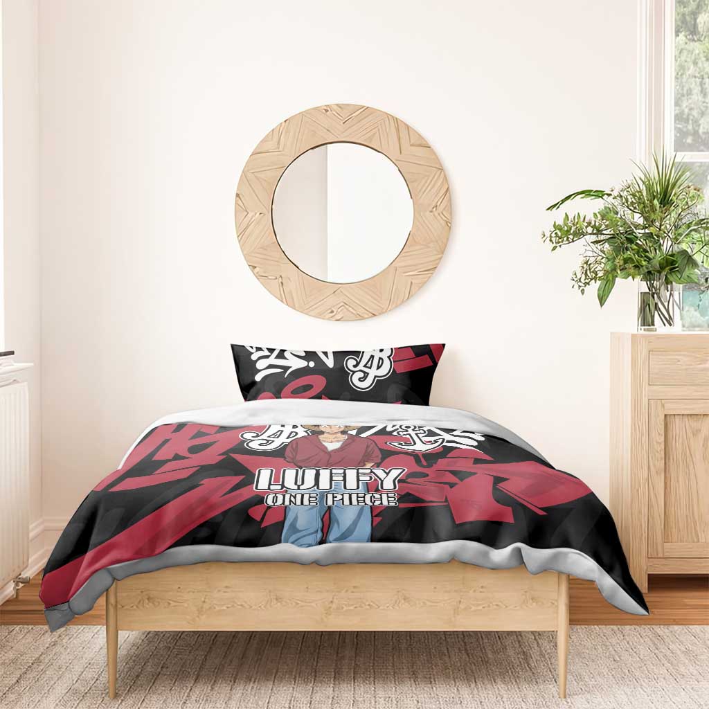 Monkey D. Luffy One Piece Bedding Set Graffiti Street Art Anime Collage