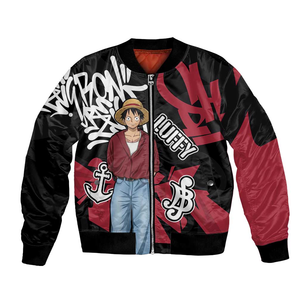 Monkey D. Luffy One Piece Bomber Jacket Graffiti Street Art Anime Collage