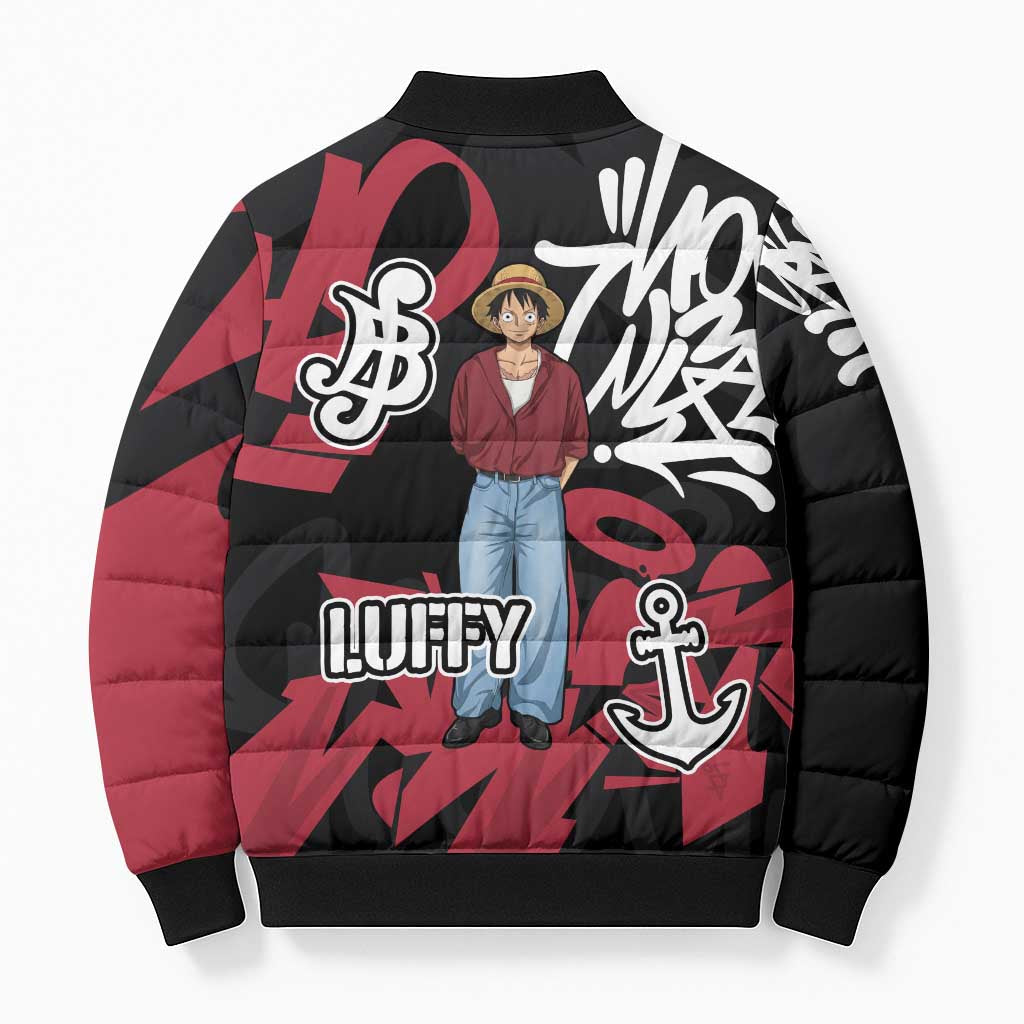 Monkey D. Luffy One Piece Bomber Puffer Jacket Graffiti Street Art Anime Collage
