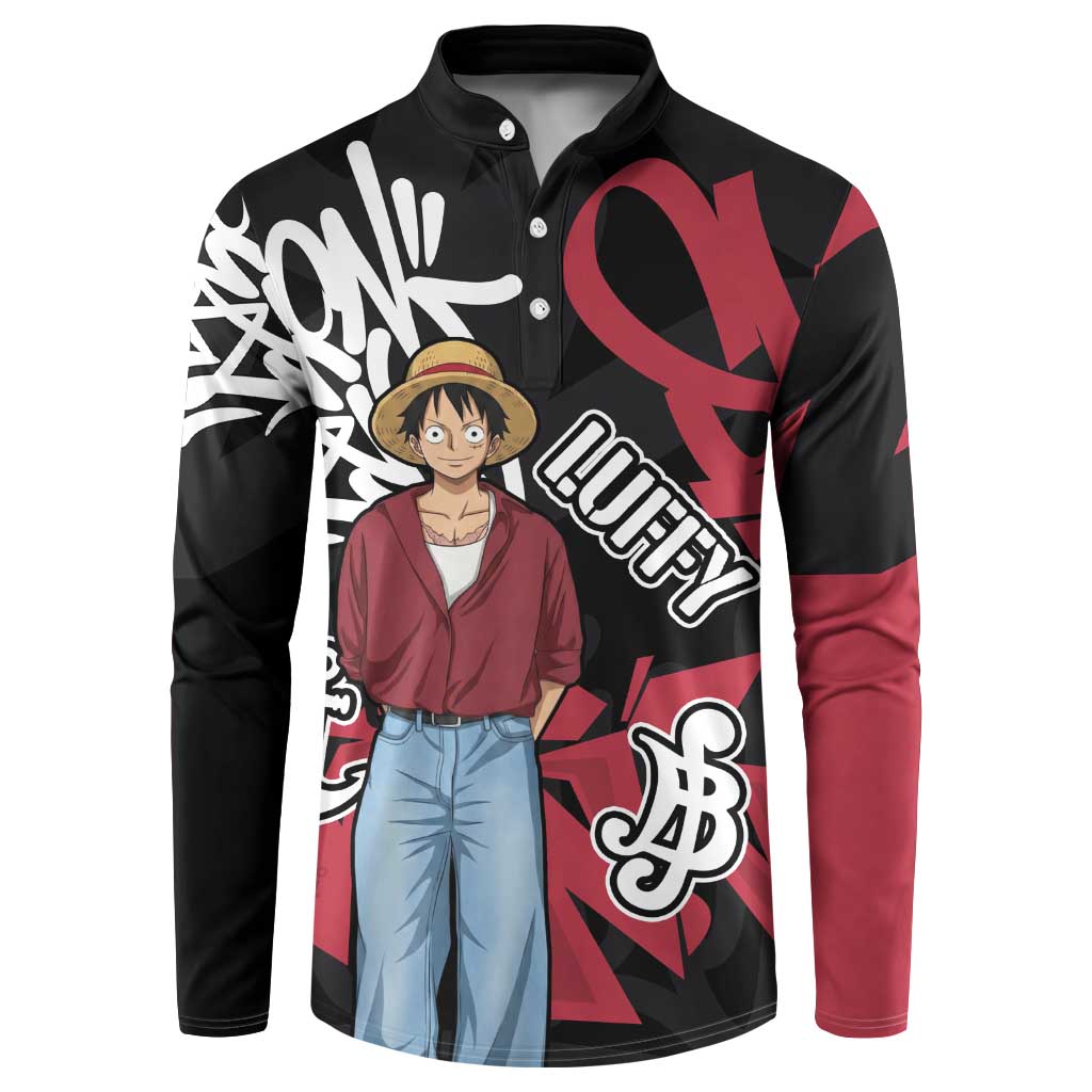 Monkey D. Luffy One Piece Button Sweatshirt Graffiti Street Art Anime Collage